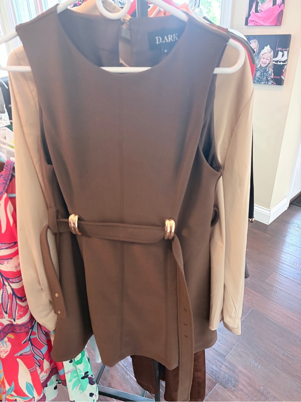 Brown Sleeveless Belted Shift Dress